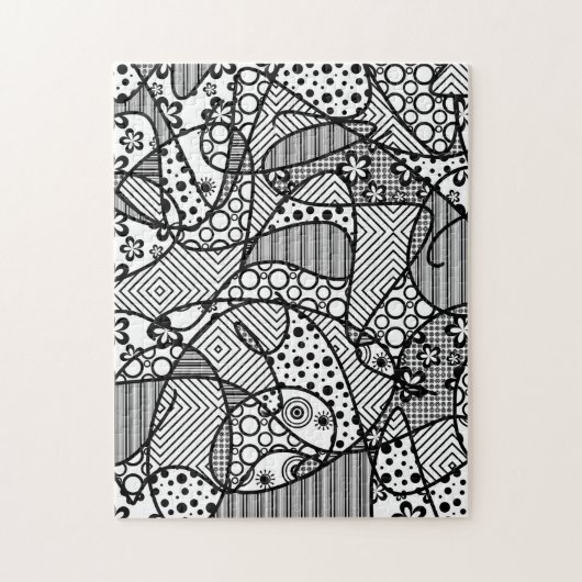 黒く及び白いパターンパッチワーク04 ジグソーパズル (縦)