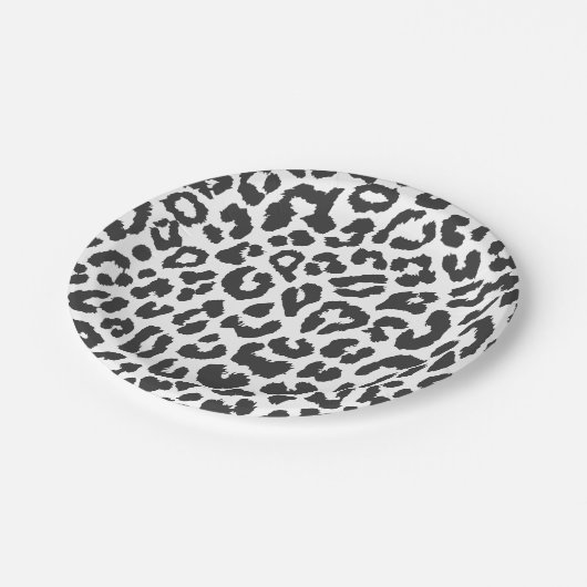 黒く及び白いヒョウのプリントのアニマル・スキンパターン ペーパープレート (アングル)