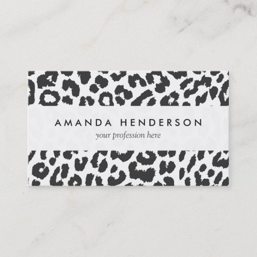 黒く及び白いヒョウのプリントのアニマル・スキンパターン 名刺 (正面)