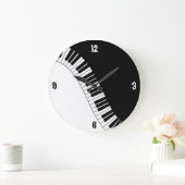 黒く及び白いピアノは柱時計を調整します ラージ壁時計 (ホーム)