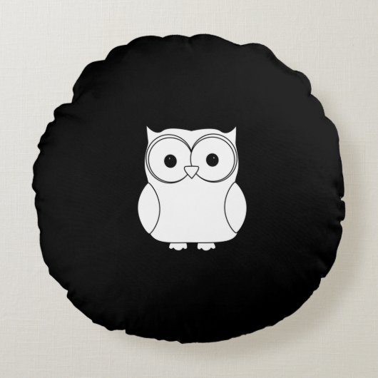 黒く及び白いフクロウの円形の枕 ラウンドクッション (正面)