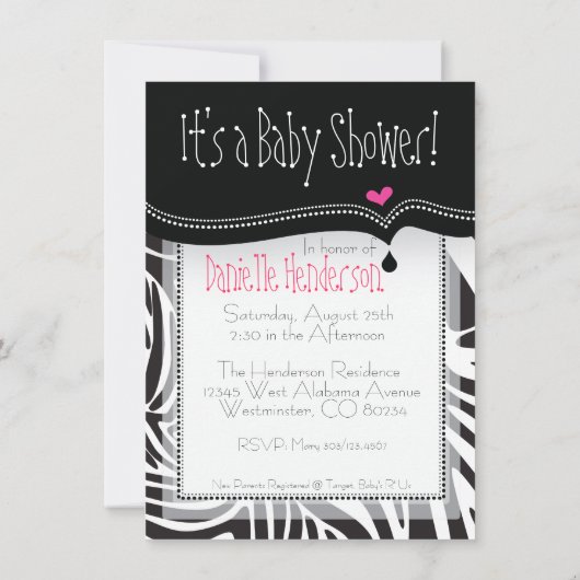 黒く及び白いベビーシャワーの招待 招待状 (裏面)