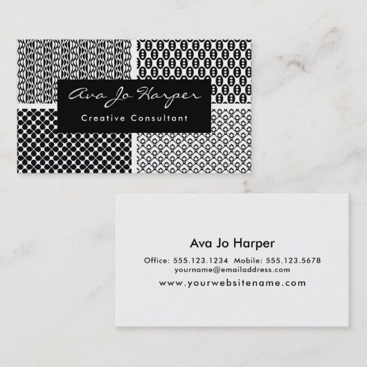 黒く及び白いレトロはx 4を模造します: おもしろい及びファンキー 名刺 (正面/裏面)