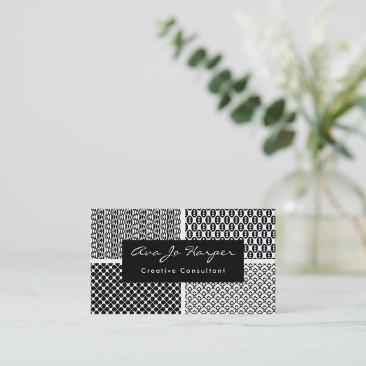 黒く及び白いレトロはx 4を模造します: おもしろい及びファンキー 名刺 (スタンド正面)