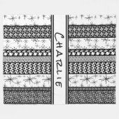 黒く及び白いレトロパターンは1つを縞で飾ります フリースブランケット (正面(横))