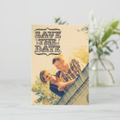 黒く及び白いヴィンテージの写真の保存日付カード セーブザデート (スタンド正面)