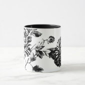 黒く及び白いヴィンテージ植物の花のToile マグカップ (中央)