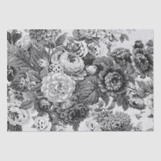 黒く及び白いヴィンテージ花のToile No.3A 薄葉紙