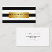 黒く及び白い上品は金ゴールドで縞で飾ります 名刺 (正面/裏面)