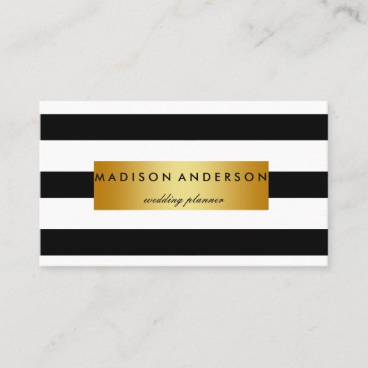 黒く及び白い上品は金ゴールドで縞で飾ります 名刺 (正面)