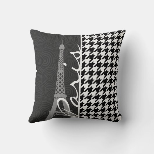黒く及び白い千鳥格子の; パリ クッション (裏面)