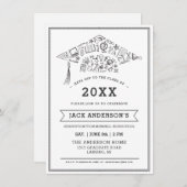 黒く及び白い卒業の帽子のパーティーの招待の写真 招待状 (正面/裏面)