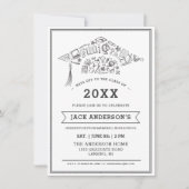 黒く及び白い卒業の帽子のパーティーの招待の写真 招待状 (正面)