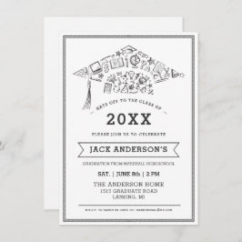 黒く及び白い卒業の帽子のパーティーの招待の写真 招待状