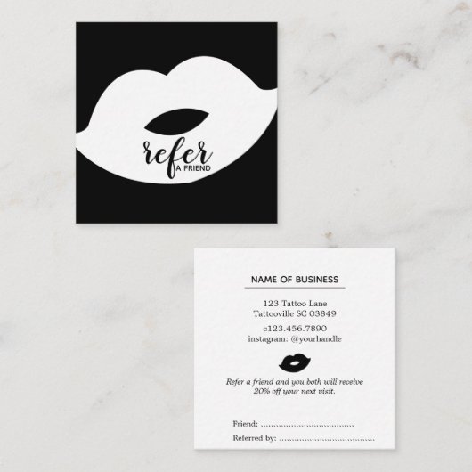 黒く及び白い唇は友人の紹介カードを参照します スクエア名刺 (正面/裏面)