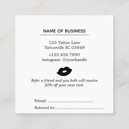 黒く及び白い唇は友人の紹介カードを参照します スクエア名刺 (裏面)