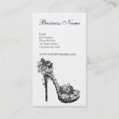 黒く及び白い小剣の靴のハイヒールポンプ 名刺 (裏面)