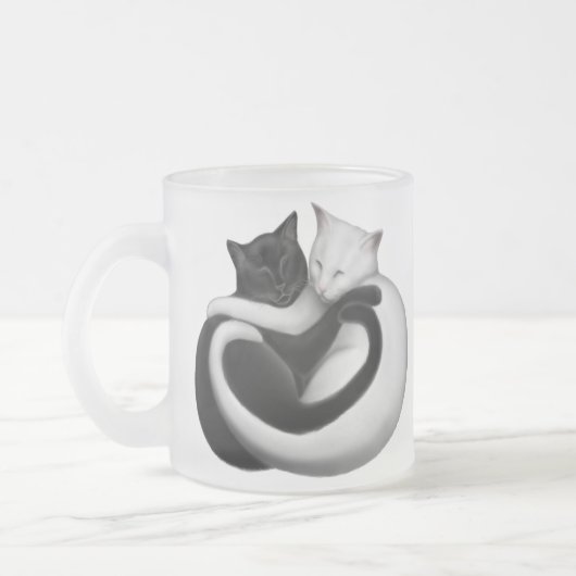 黒く及び白い愛猫のマグ フロストグラスマグカップ (左)