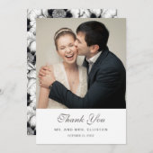 黒く及び白い手描きの花柄|は感謝していしています サンキューカード (正面/裏面)