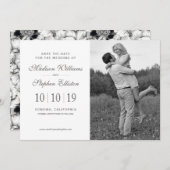 黒く及び白い手描きの花柄-日付を救って下さい セーブザデート (正面/裏面)