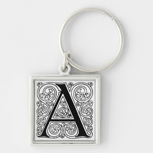 黒く及び白い手紙「A」- Keychain キーホルダー (正面)