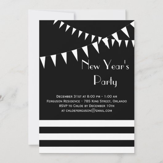 黒く及び白い新年のパーティの招待状 招待状 (正面)