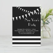 黒く及び白い新年のパーティの招待状 招待状 (スタンド正面)