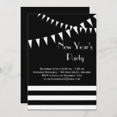 黒く及び白い新年のパーティの招待状 招待状 (正面/裏面)