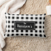 黒く及び白い格子縞|のモノグラム ランバークッション (ブランケット)