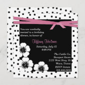 黒く及び白い水玉模様の誕生日の招待状 招待状 (正面/裏面)
