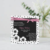 黒く及び白い水玉模様の誕生日の招待状 招待状 (スタンド正面)