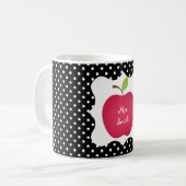 黒く及び白い水玉模様の赤いAppleの先生 コーヒーマグカップ (正面左)