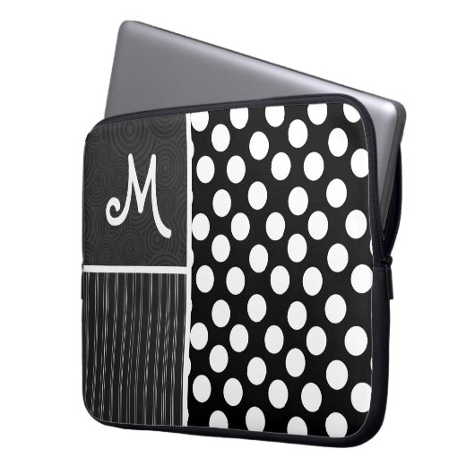 黒く及び白い水玉模様 ラップトップスリーブ (正面左)