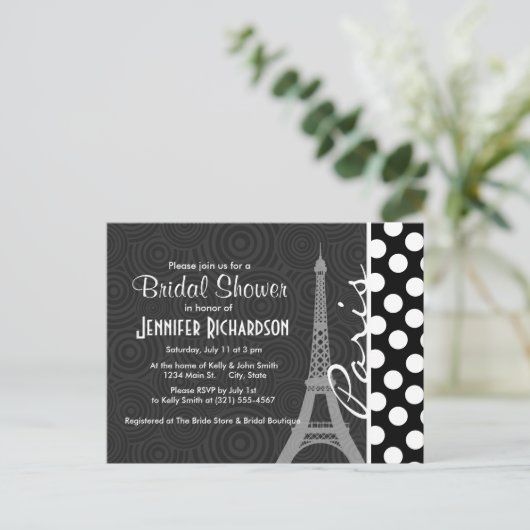 黒く及び白い水玉模様、点; パリ インビテーションポストカード (スタンド正面)