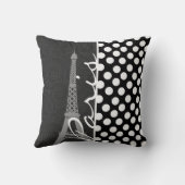 黒く及び白い水玉模様、点; パリ クッション (裏面)