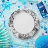 黒く及び白い灰色のヴィンテージ花のToile No.3 ペーパープレート (パーティー)