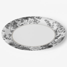 黒く及び白い灰色のヴィンテージ花のToile No.3 ペーパープレート