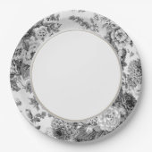黒く及び白い灰色のヴィンテージ花のToile No.3 ペーパープレート (正面)