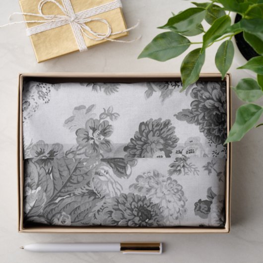 黒く及び白い灰色の調子のヴィンテージ花のToile No.3 薄葉紙 (ギフト)