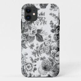 黒く及び白い灰色の調子のヴィンテージ花のToile No.3 iPhone 11 ケース
