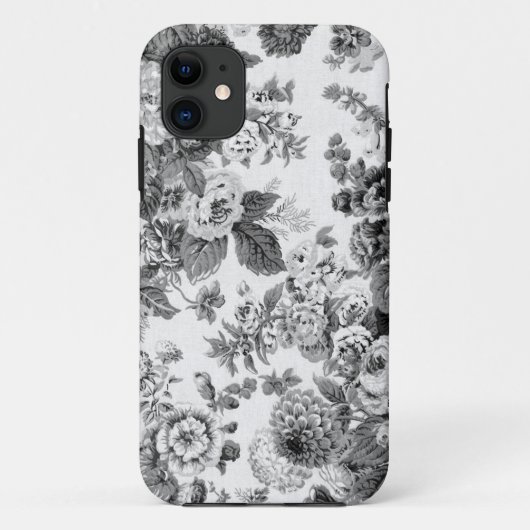 黒く及び白い灰色の調子のヴィンテージ花のToile No.3 Case-Mate iPhoneケース (裏面)