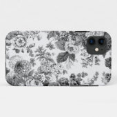黒く及び白い灰色の調子のヴィンテージ花のToile No.3 Case-Mate iPhoneケース (裏面(横))