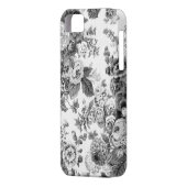 黒く及び白い灰色の調子のヴィンテージ花のToile No.3 Case-Mate iPhoneケース (裏面左)