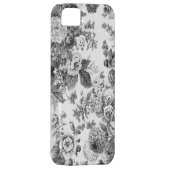 黒く及び白い灰色の調子のヴィンテージ花のToile No.3 Case-Mate iPhoneケース (裏面/右)