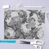 黒く及び白い灰色の調子のヴィンテージ花のToile No.5 薄葉紙 (クラフト)