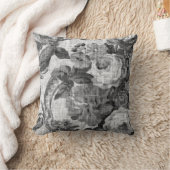 黒く及び白い灰色の調子の花のToileの生地No.5 クッション (ブランケット)