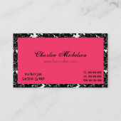 黒く及び白い真珠のピンクのダマスク織 名刺 (裏面)