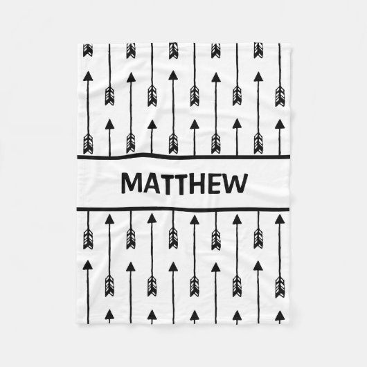 黒く及び白い種族の弓矢の男の赤ちゃんの子供部屋 フリースブランケット (正面)