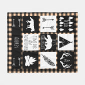 黒く及び白い種族の野生の森林暗灰色の格子縞 フリースブランケット (正面(横))