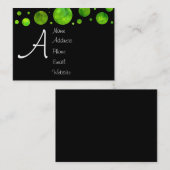 黒く及び白い緑の水玉模様の名刺 名刺 (正面/裏面)